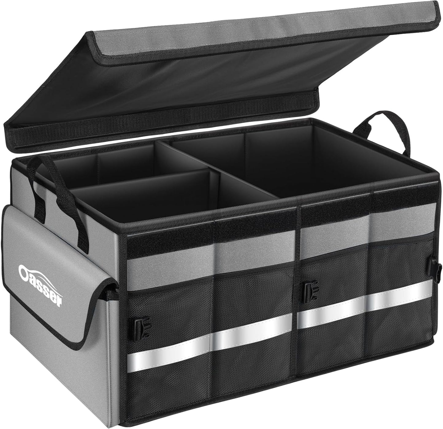 Oasser Car Trunk Organizer Collapsible Multi Compartments SUV Trunk Organizer with Reflective Strip Foldable Cover