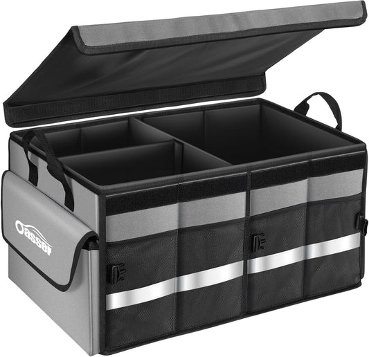 Oasser Car Trunk Organizer Collapsible Multi Compartments SUV Trunk Organizer with Reflective Strip Foldable Cover