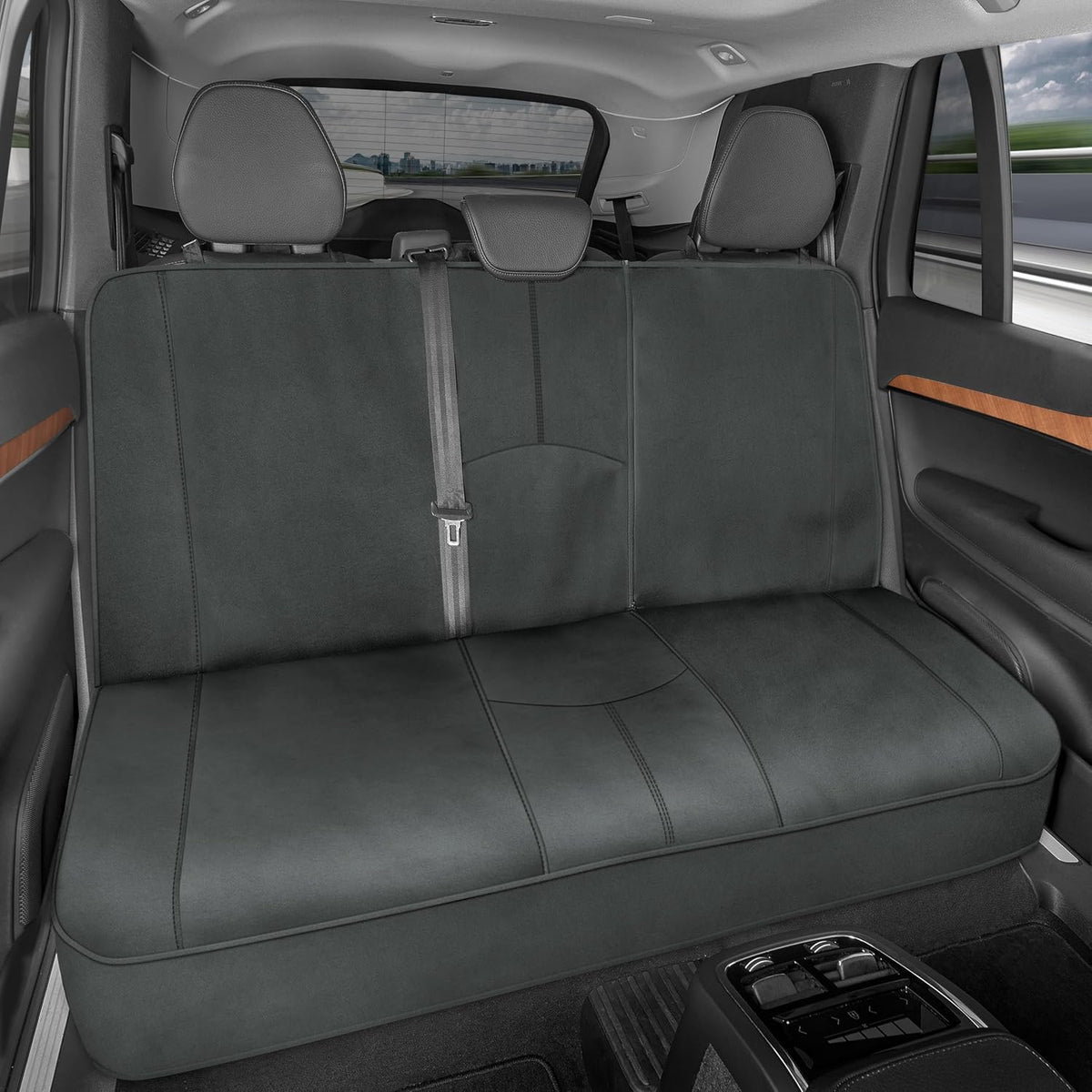 Motor Trend SpillGuard Waterproof Rear Bench Car Seat Cover, Black Stitching – Split Bench Rear Seat Protector with Neoprene Padding, Back Seat Cover for Kids & Dogs, Car Interior Covers