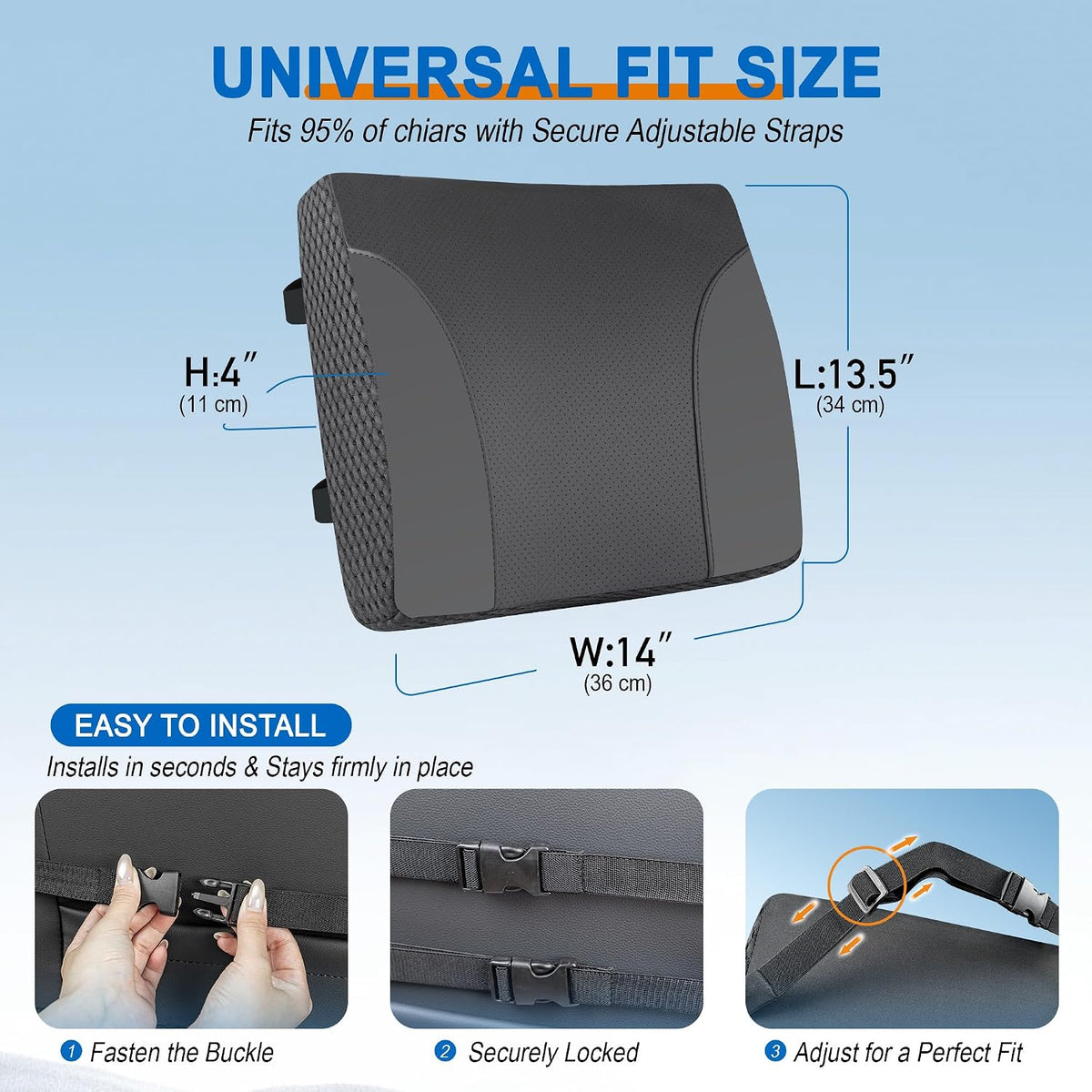 Allaboutsla Lumbar Support Pillow for Car, Car Seat Back Support | Memory Foam Car Lumbar Pillow, Back Support for Pain Relief, Dual Adjustable Straps, Back Cushion for Car Office Chair, Black