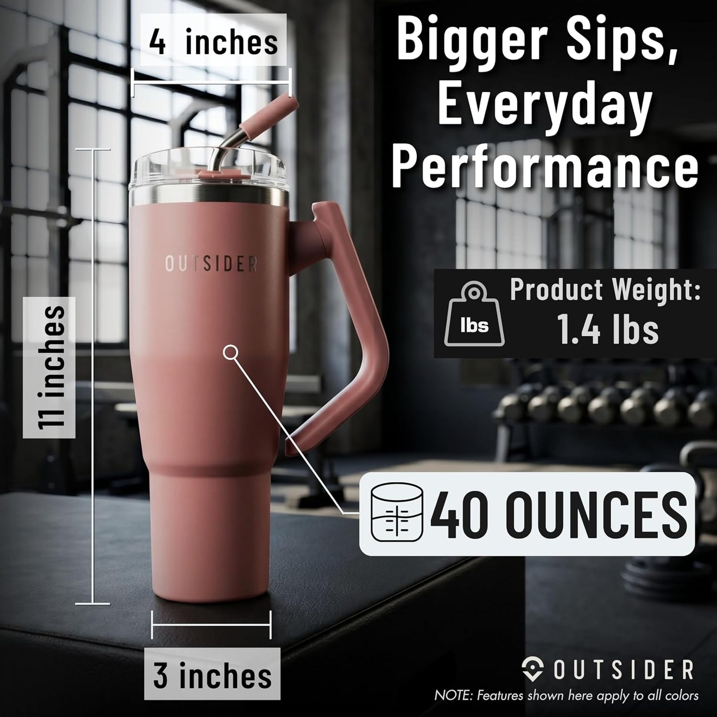 OUTSIDER The Everyday 40 oz Stainless Steel Vacuum Insulated Tumbler with Straw, Lid & 180° Swivel Handle for Easy Carrying – Leak Proof Tumbler for Home, Office, Gym, & Outdoors (Cornflower Blue)