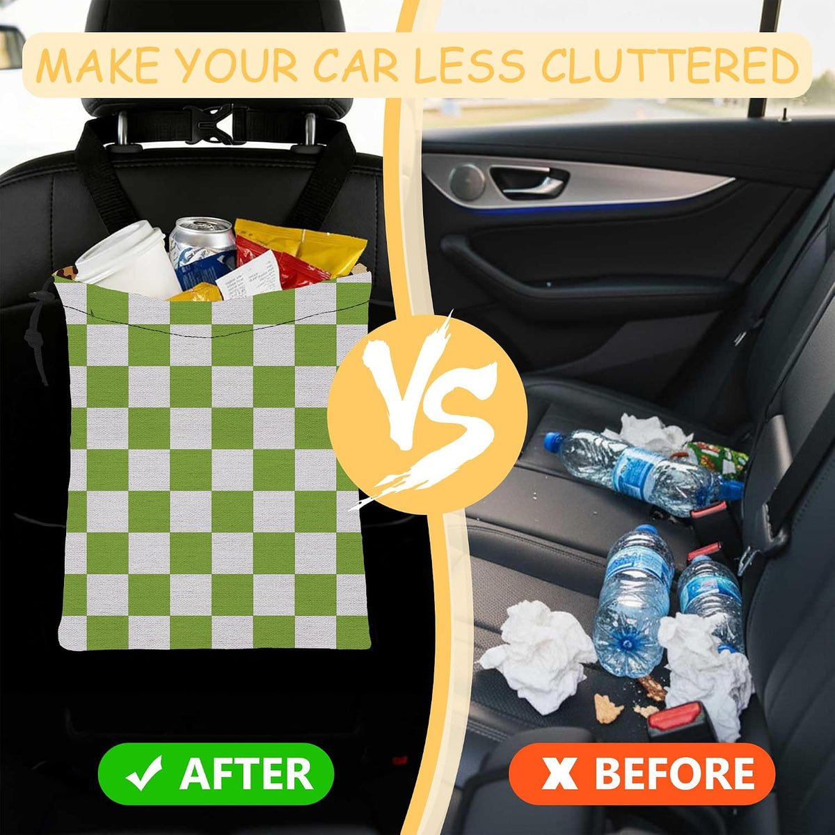 Car Trash Bag Waterproof Hanging Car Garbage Bag Green Checkered Plaid