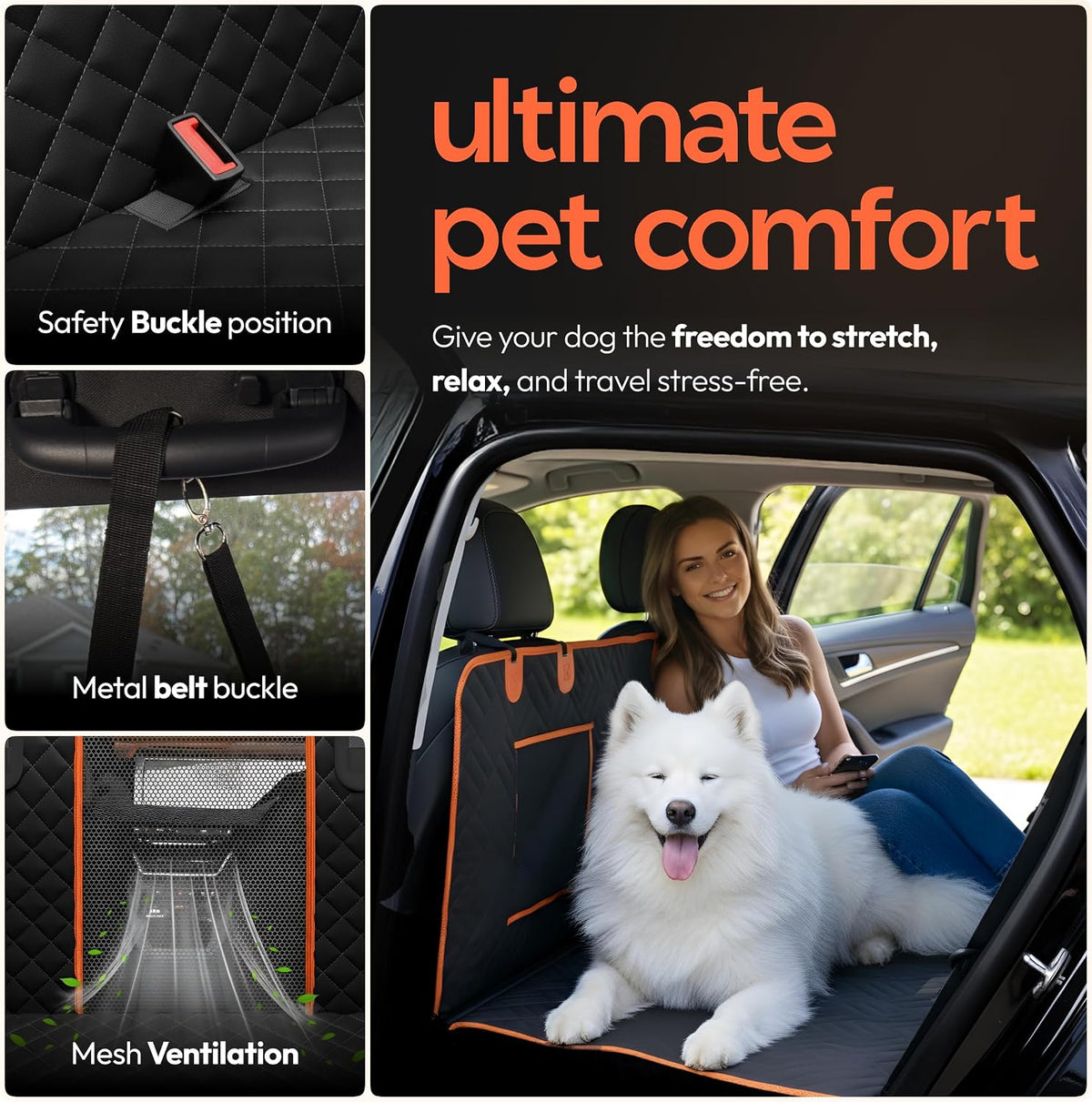 Dog Seat Cover for Back Seat Hard Bottom, XL Backseat Extender for Large Dogs (+420 lbs), Waterproof Dog Car Hammock with Door Protectors, Non-Slip Heavy-Duty Pet Seat Cover for Truck, SUV & Car