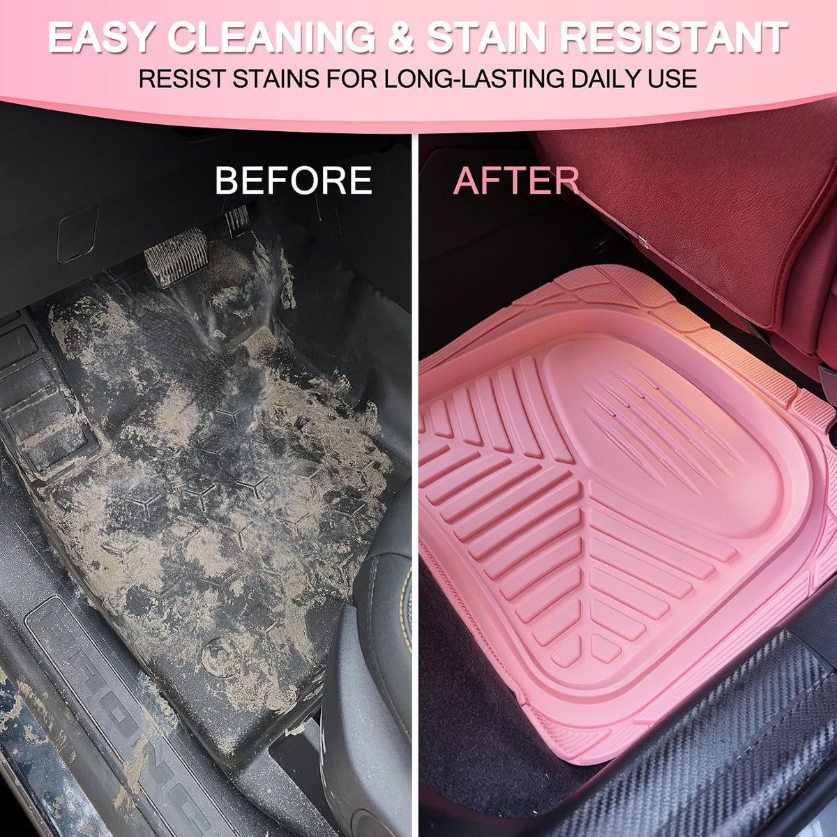 Floor Mats Universal 4‑Piece All‑Weather Trimable Floor Mats, Pink