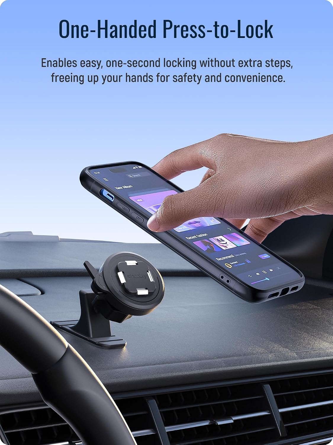 sincetop Car Phone Mount - Series Q [ Quad ] - with Instant Quick Release - 360° Adjustable Dashboard Phone Holder, One-Second Detach, Compatible with iPhone/Samsung