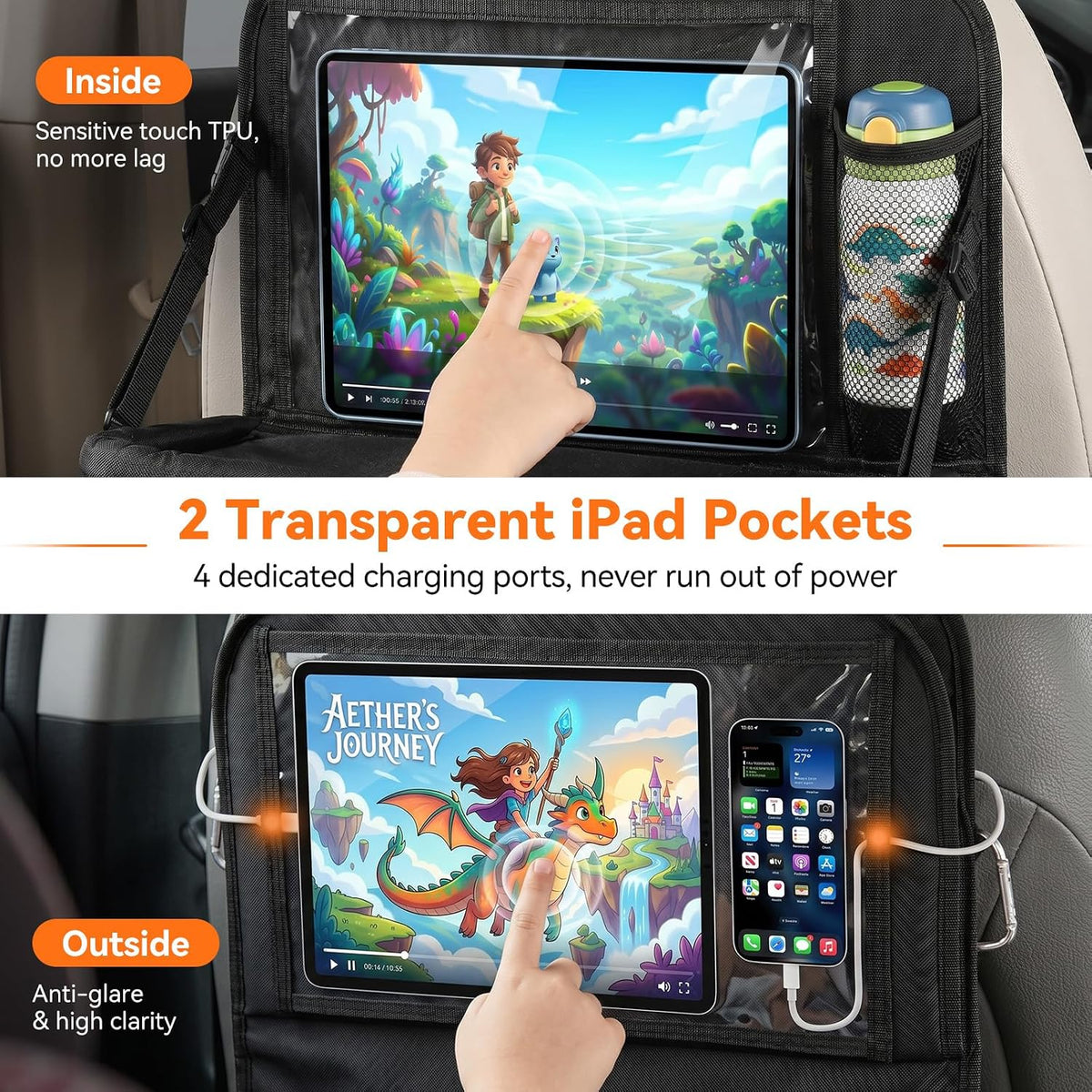 Car Backseat Organizer with Table Tray 9 Pockets Car Accessories,1 Pack