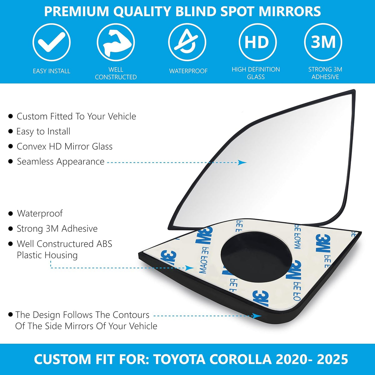 Convex Stick On Custom Fitted Blind Spot Mirrors Compatible With Toyota Corolla 2020-2026- Engineered to Provide A Wider View