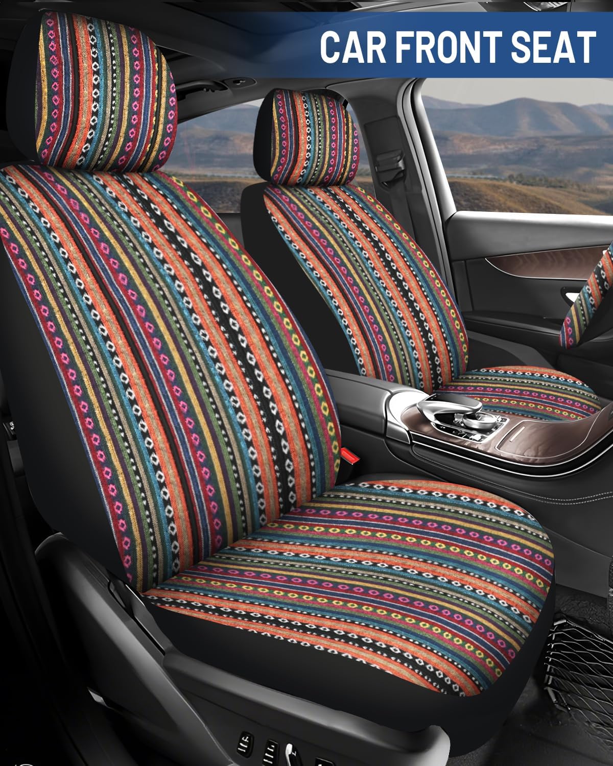 Baja Saddle Blanket Car Seat Covers Front Set 6PCS, Orange
