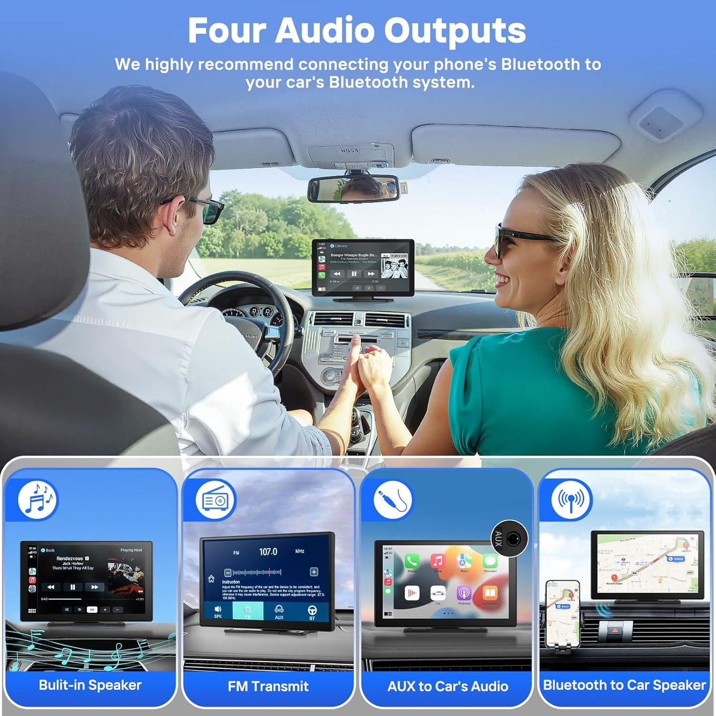9" Wireless Apple Carplay Screen for Car, Portable Touchscreen Apple Carplay & Android Auto with OTA Update, Backup Camera,FM, Voice Control/GPS Navigation/Mirror Link/BT