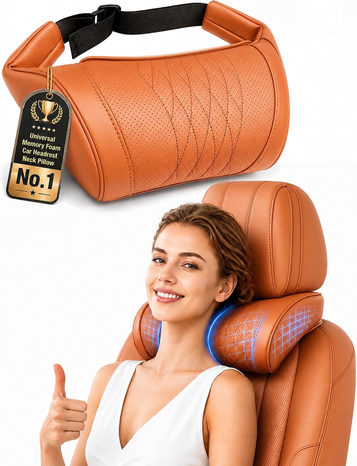 Universal Memory Foam Car Headrest Neck Pillow, Car Neck Pillow (Orange)