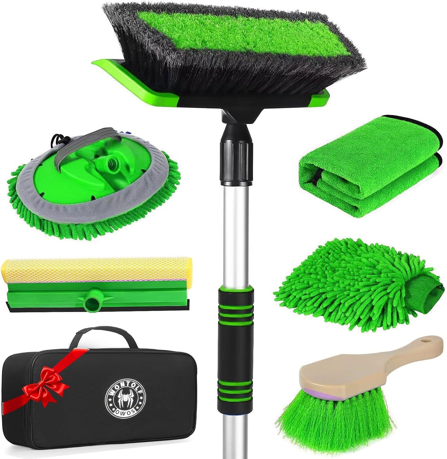 Car Wash Kit, 62'' Car Wash Brush with Long Handle, Soft Bristle Scratch-Free Car Detailing Brush Cleaning Kit, with Wash Mitt Towel Window Squeegee Tire Brush for Car SUV Truck RV Cleaning