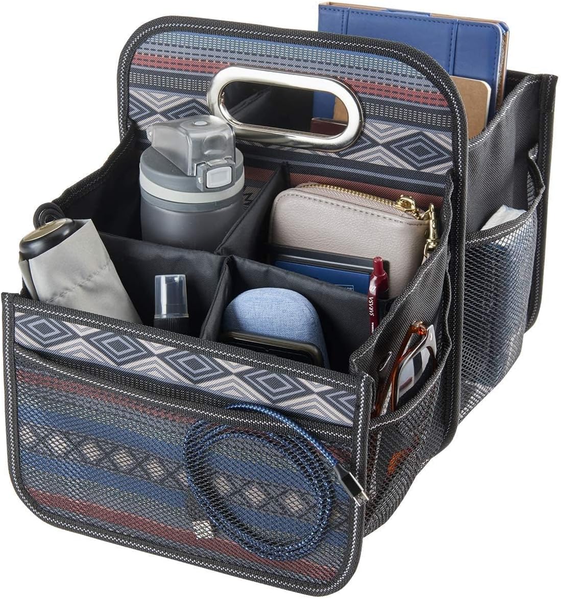 High Road Car Organizer with Cup Holder Dividers - Front Seat Organizer for Drivers or Middle Seat Car Organizer for Kids - Portable Car Caddy with Easy Carry Handle