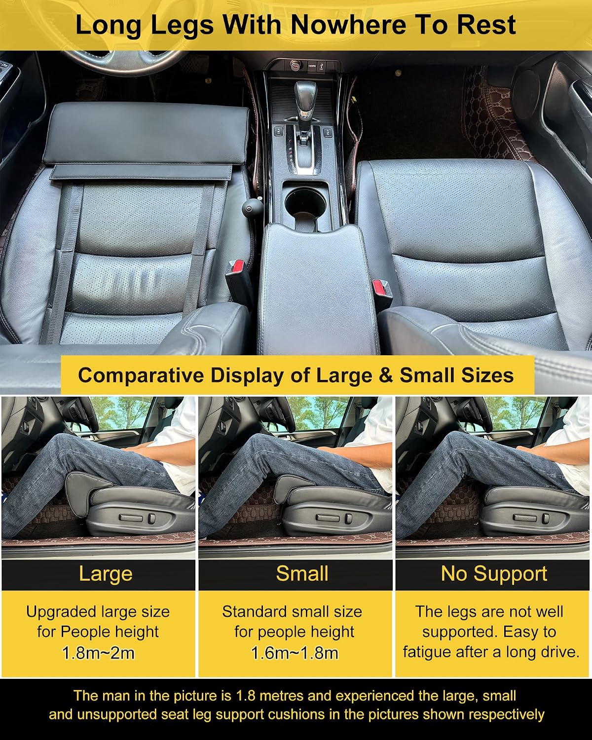 Car Seat Extender Leg Support, Upgraded Car Driver Seat Leg Support Extender - Heighten & Lengthen, Universal Car Leg Extender Pillow for Cars Buses Trains Office Home (Large)
