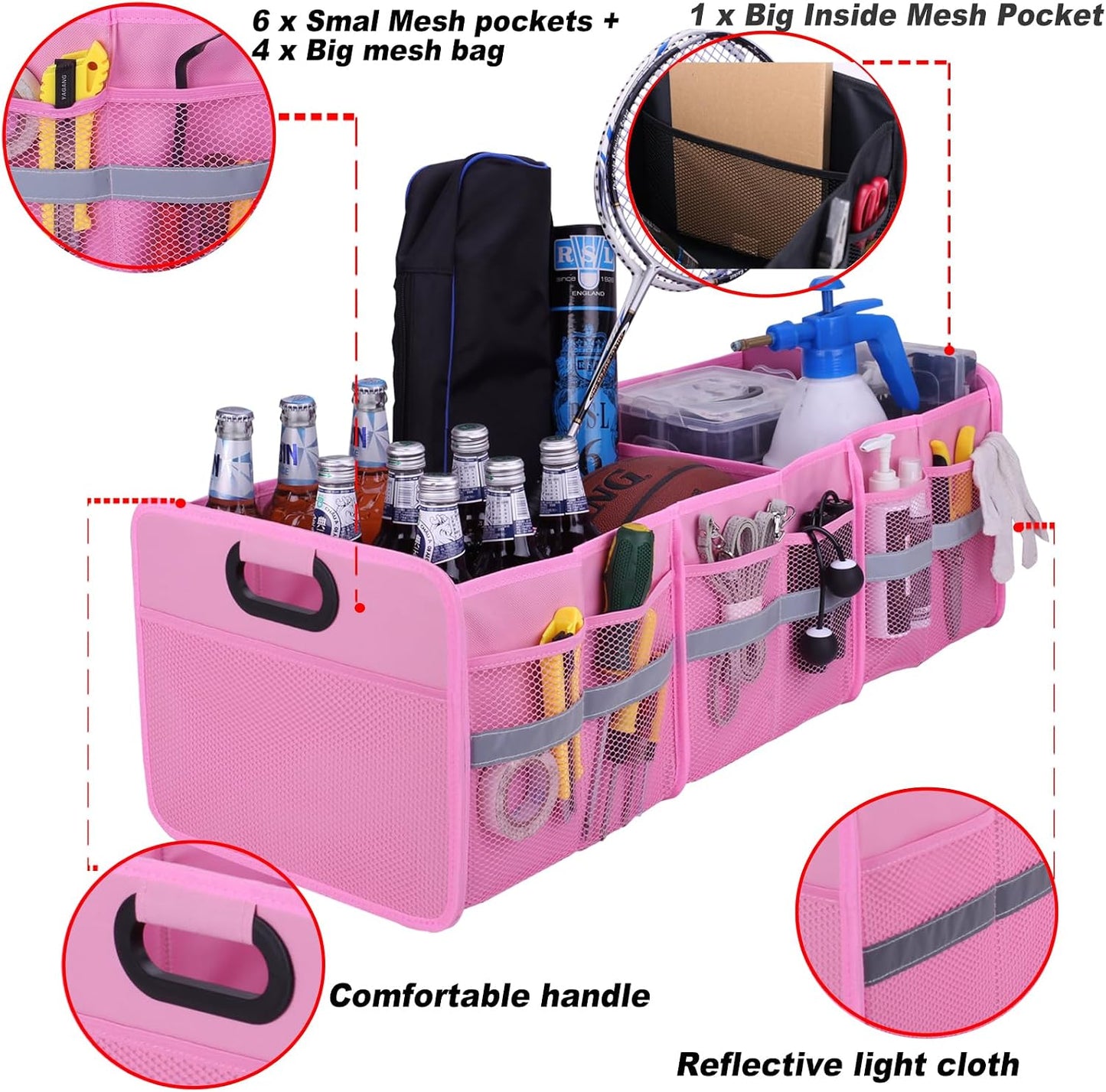 Homeve Large Collapsible Trunk Organizer with Multi Pockets, 3 Compartments Storage Organizer for Car, SUV, Minivan