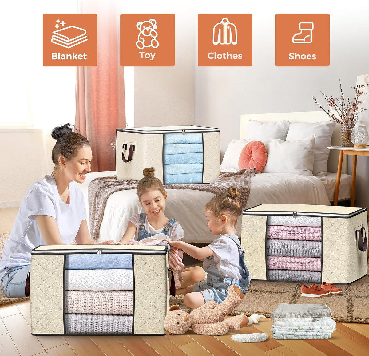 90L Large Storage Bags, 4 Pack Clothes Storage Bins Closet Organizers
