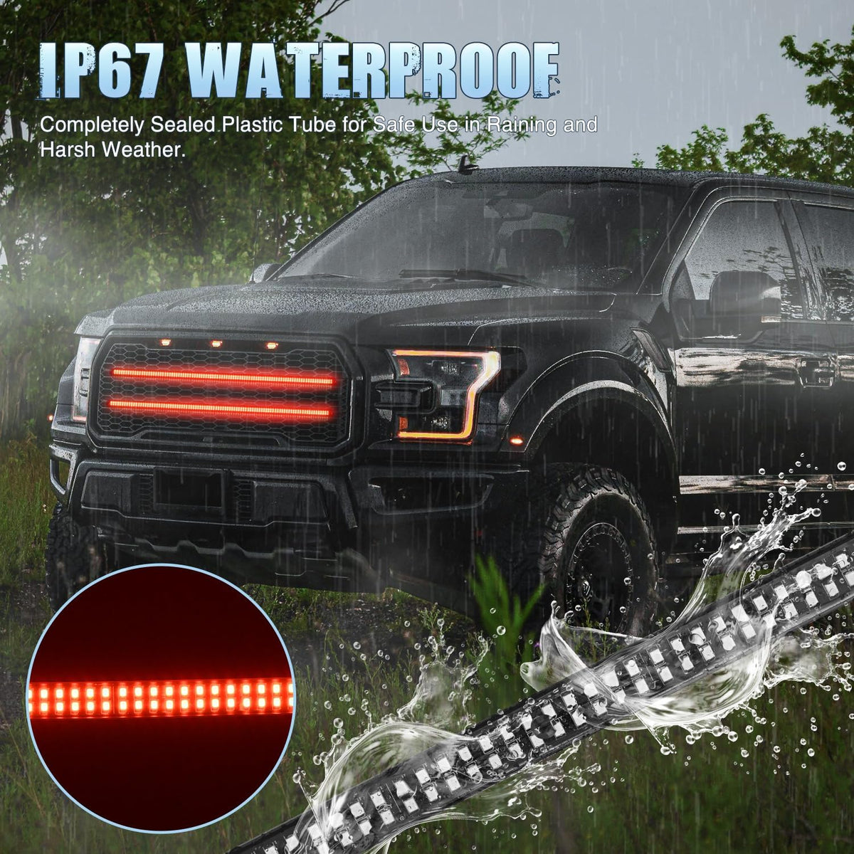 Nilight 2PCS 24" Truck Grille Strobe Light Strips 384 LED Red