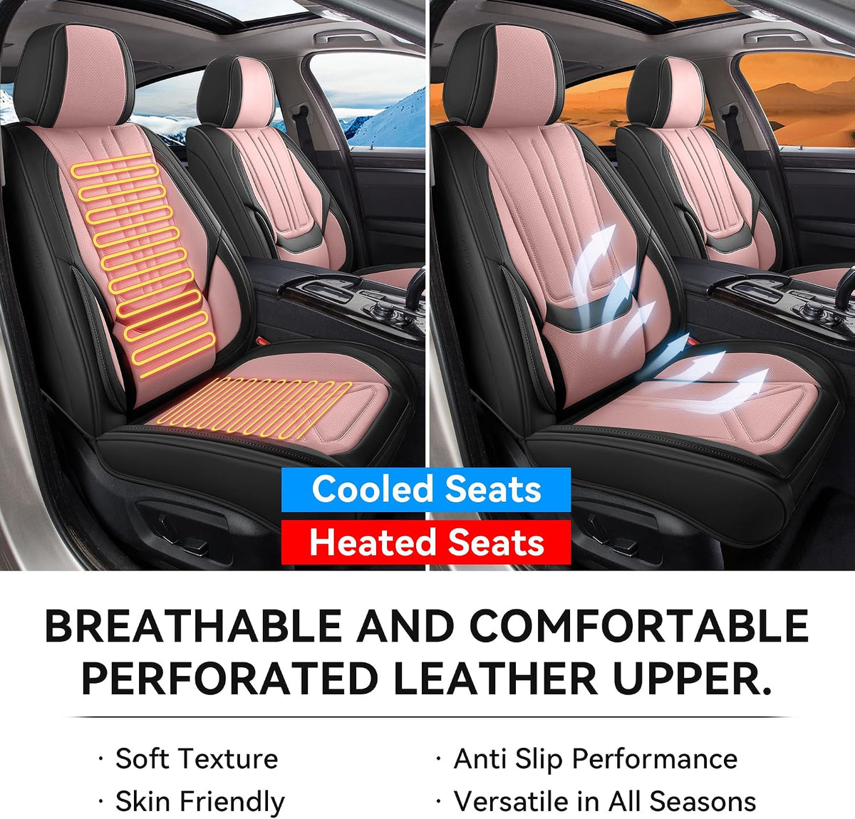 Car Seat Covers Full Set Pink and Black, Leather seat covers, Universal Fit