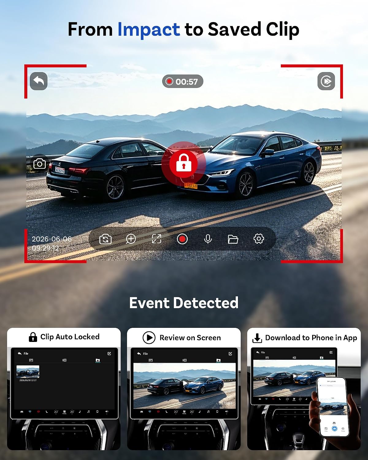 OTTOCAST Safe Cam Dash Cam Front and Rear with Wireless CarPlay Adapter
