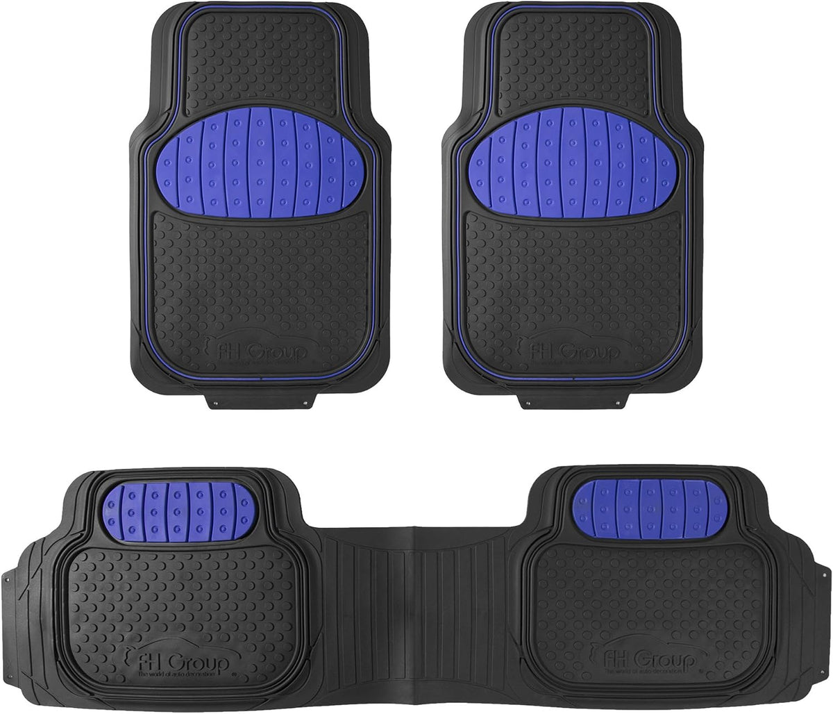 FH Group Heavy-Duty Rubber Car Floor Mats - Universal Fit, Trimmable, Climaproof - For Sedans, SUVs, Trucks - Blue