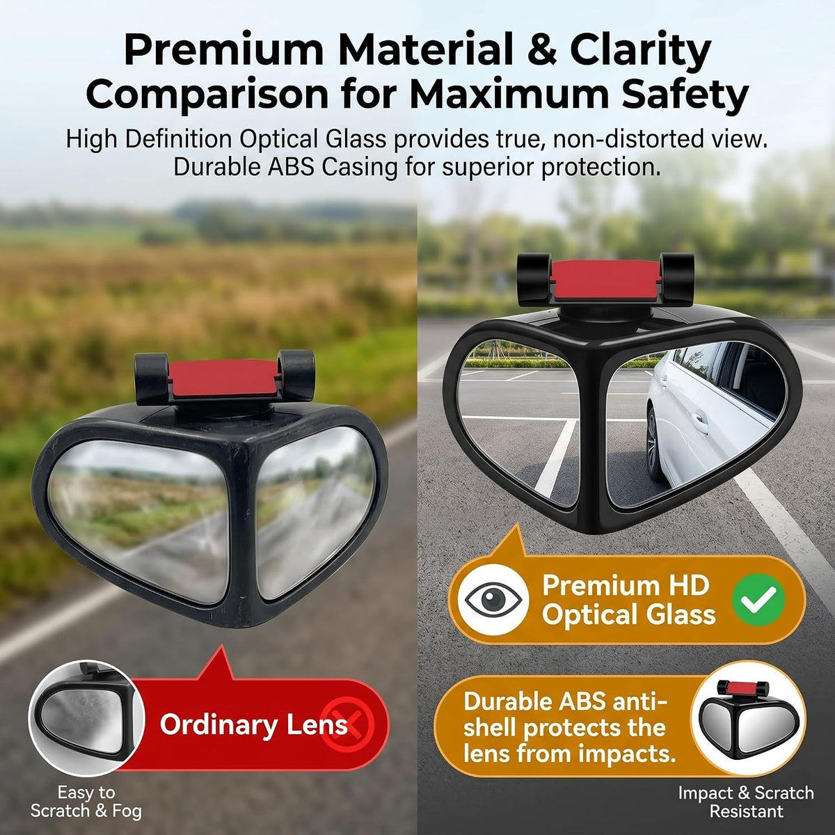 2 PCS Car Blind Spot Mirrors, Dual-sided Wide Angle Rearview Mirror, Adjustable High Definition Glass with ABS Anti-collision Housing, Reverse Parking Auxiliary Tool for Most Cars (Black)