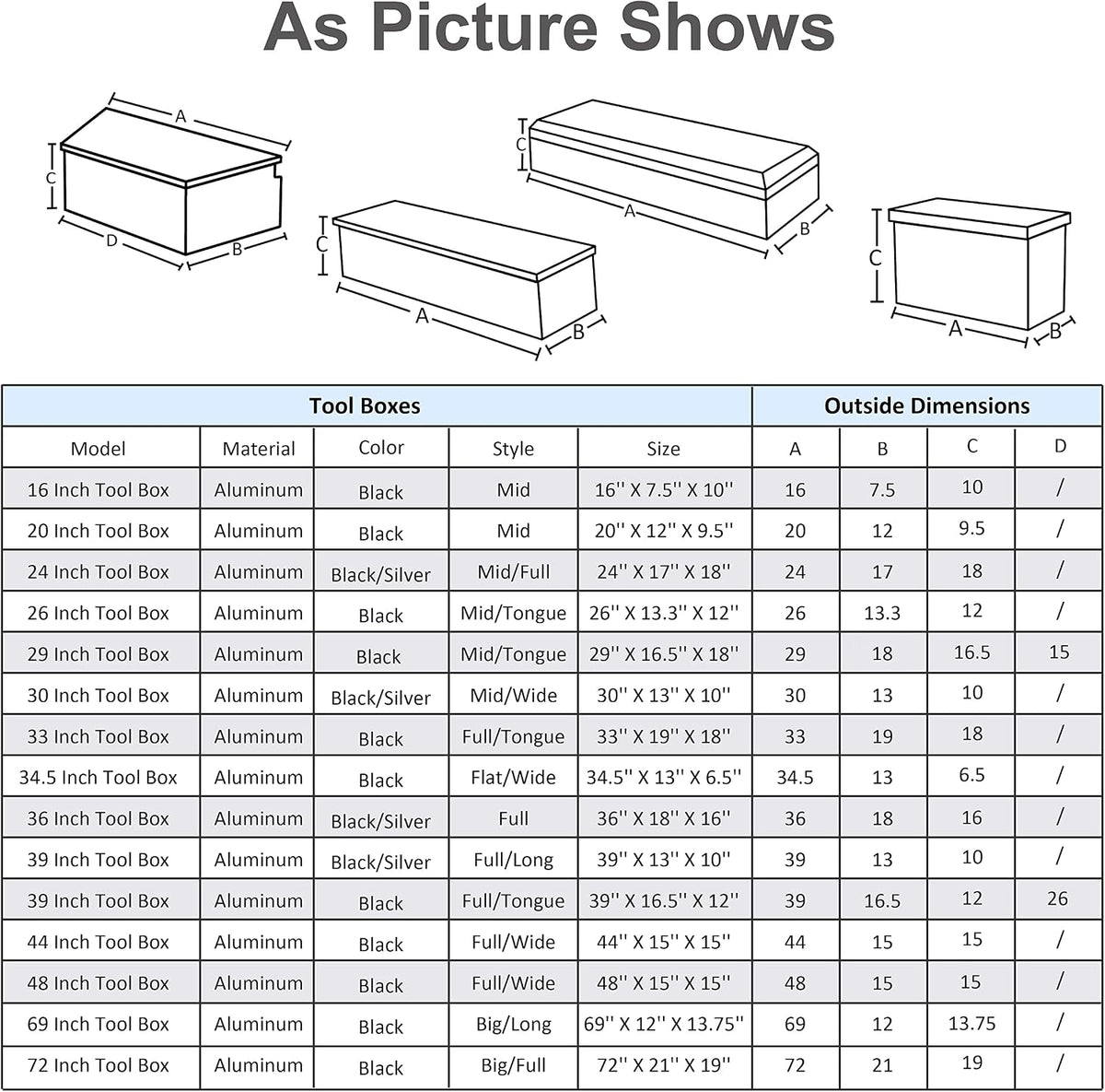 39 Inch Aluminum Heavy Duty Truck Bed Tool Box Black (39"X13"X10")