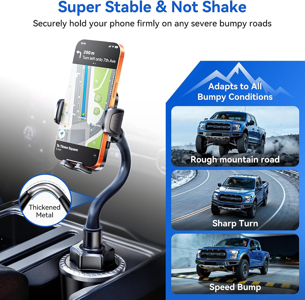 Rorhxia 13 inch Cup Holder Phone Holder, [Enjoy Convenience, Flexibility, Stability] Gooseneck Cup Phone Mount, Fit for All Phones, iPhone 17/16/15/14/13/12 Pro Max/Samsung S24/S23/S22