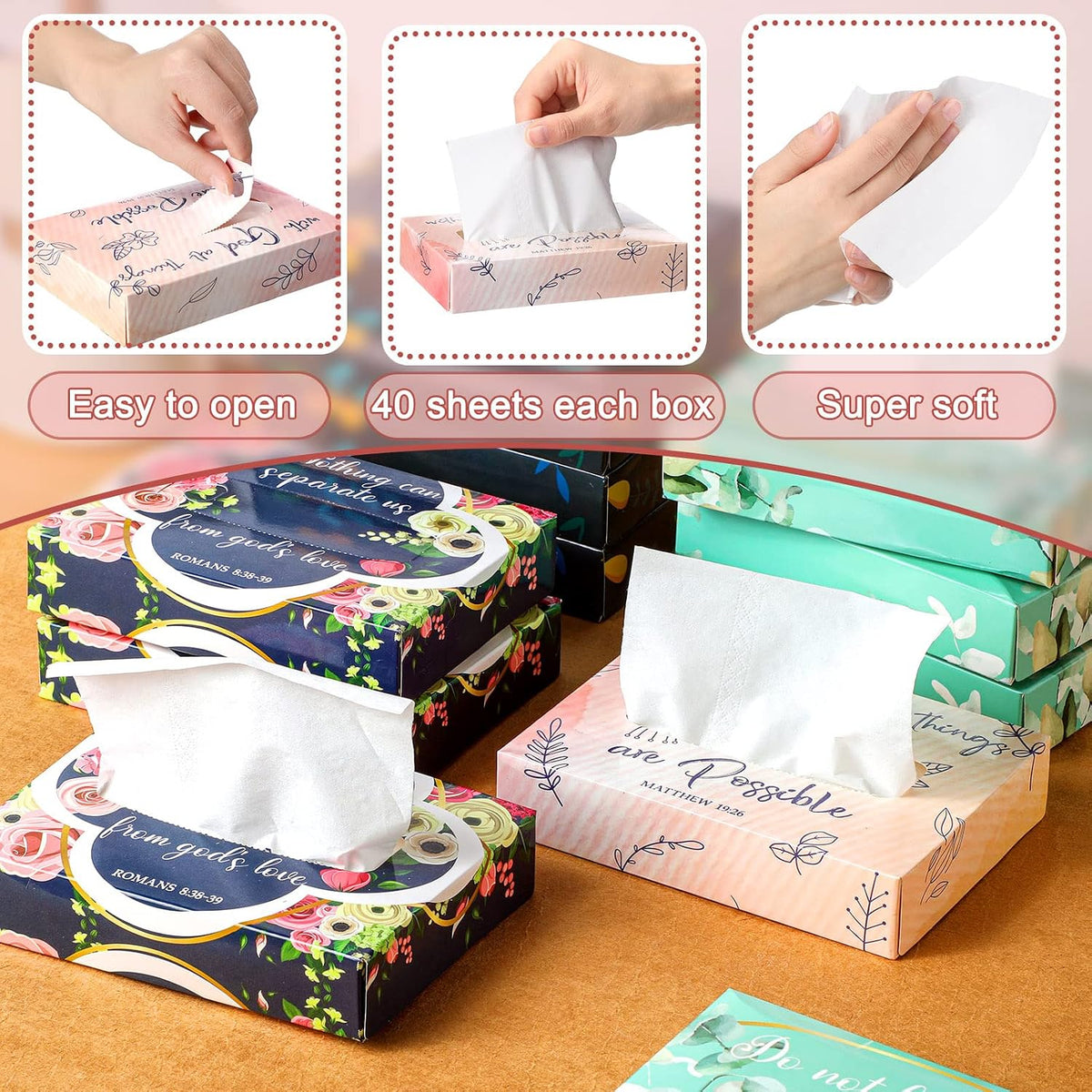 Yinder 24 Pcs Back to School Small Tissue Cube Box 960 Sheets, Religious