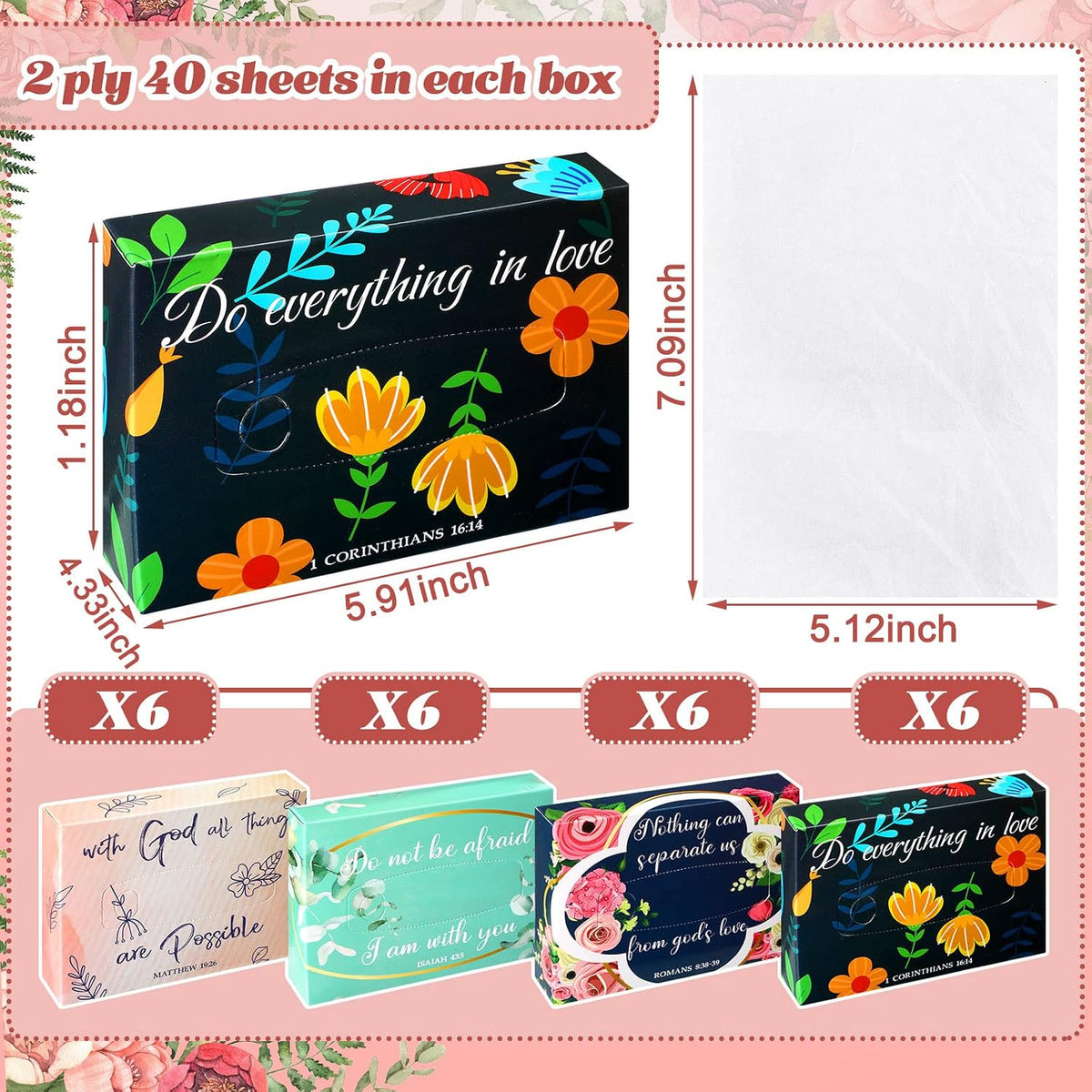 Yinder 24 Pcs Back to School Small Tissue Cube Box 960 Sheets, Religious