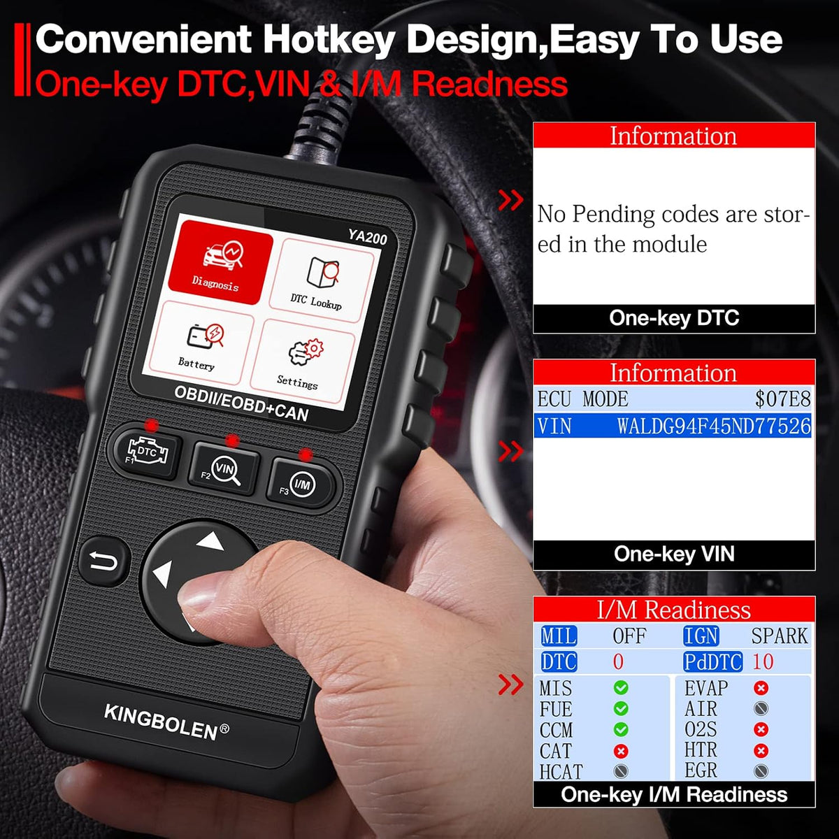 KINGBOLEN YA200 OBD2 Scanner, Car OBD2 Code Reader Check Engine Light