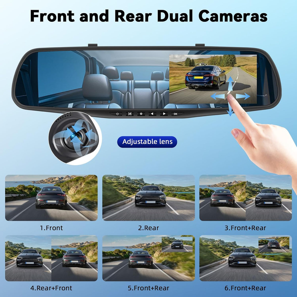 Mirror Dash Cam 4.5 Inch Rear View Mirror Camera 1080P Front and 480P Rear View Dual Cameras with 32G Card, Motion Detection, Night Vision, Parking Assistance, Loop Recording，Exposure Adjustment