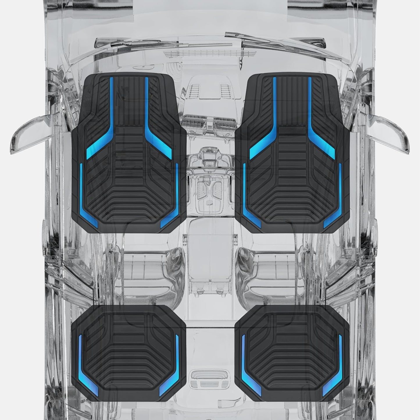 PIC AUTO Heavy Duty Rubber Floor Mats, Blue Aluminum Film Car Mats Set, Front and Rear Car Mats with Anti-Slip Backing, All Weather Protection, Trim-to-Fit for Automotive SUV, Sedan, Van