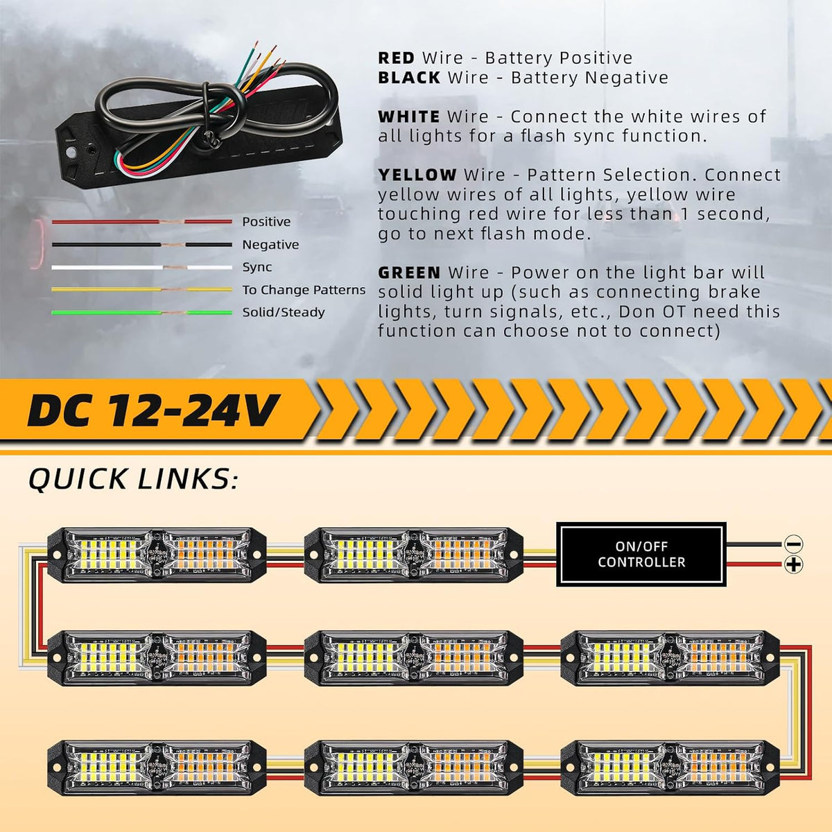 8-pcs Purple Funeral Escort LED Emergency Flashing Strobe Lights, Sync Feature Surface-Mount Beacon Hazard Light for Vehicles, Trucks, and Cars