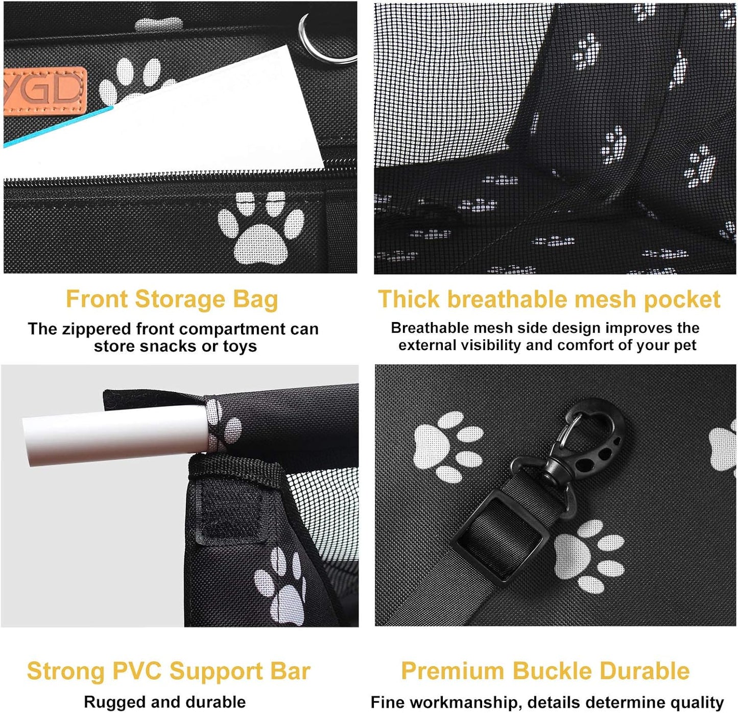 BYGD Pet Dog Booster Seat, with Upgrade Support Rod, Breathable and Foldable Pet Car Basket, Pet Dog Car Portable Seat, Suitable for Small and Medium Pets