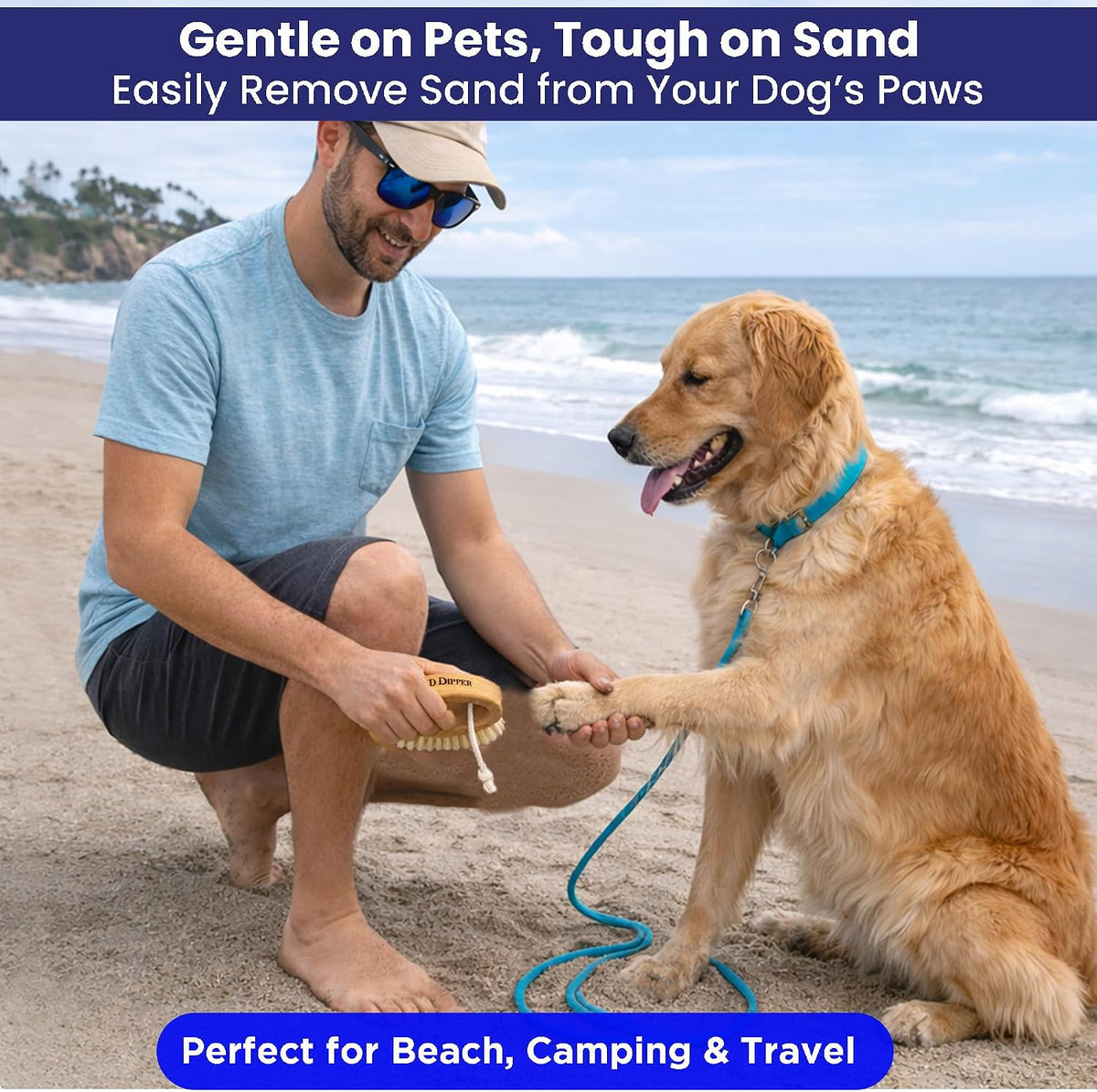 Sand Dipper Beachy Clean Sand Brush – Ergonomic Oval Grip Handle, Removes Sand from Feet, Gear, Pets & Car Mats – Beach, Camping & Travel Essential