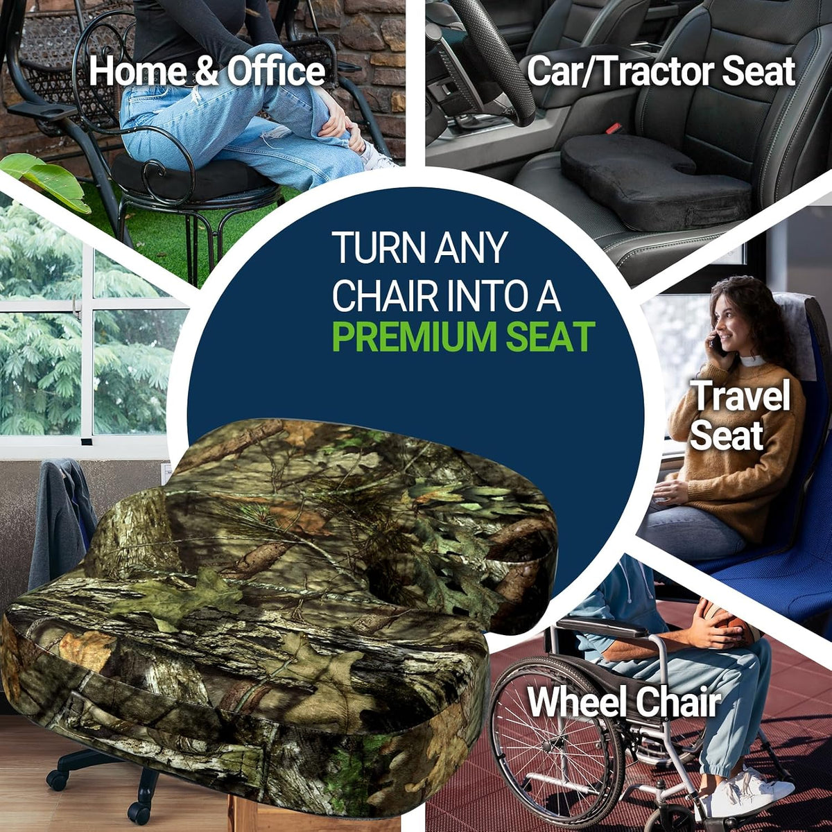 Season Guard Gel Memory Foam Seat Cushion for Tailbone Relief, Mossy Oak