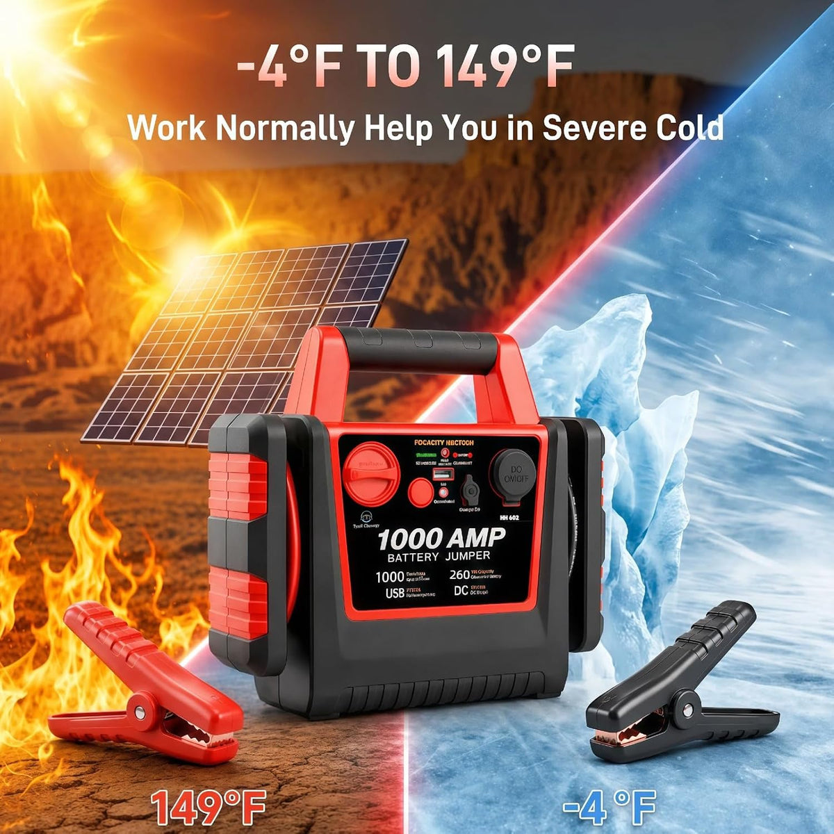 4 in 1 Battery Booster Jump Starter with Air Compressor Portable 260PSI Tire Inflator,1000 Amp Jumper starter power pack Jump Box,12V Power Station with USB Port and DC Outlet
