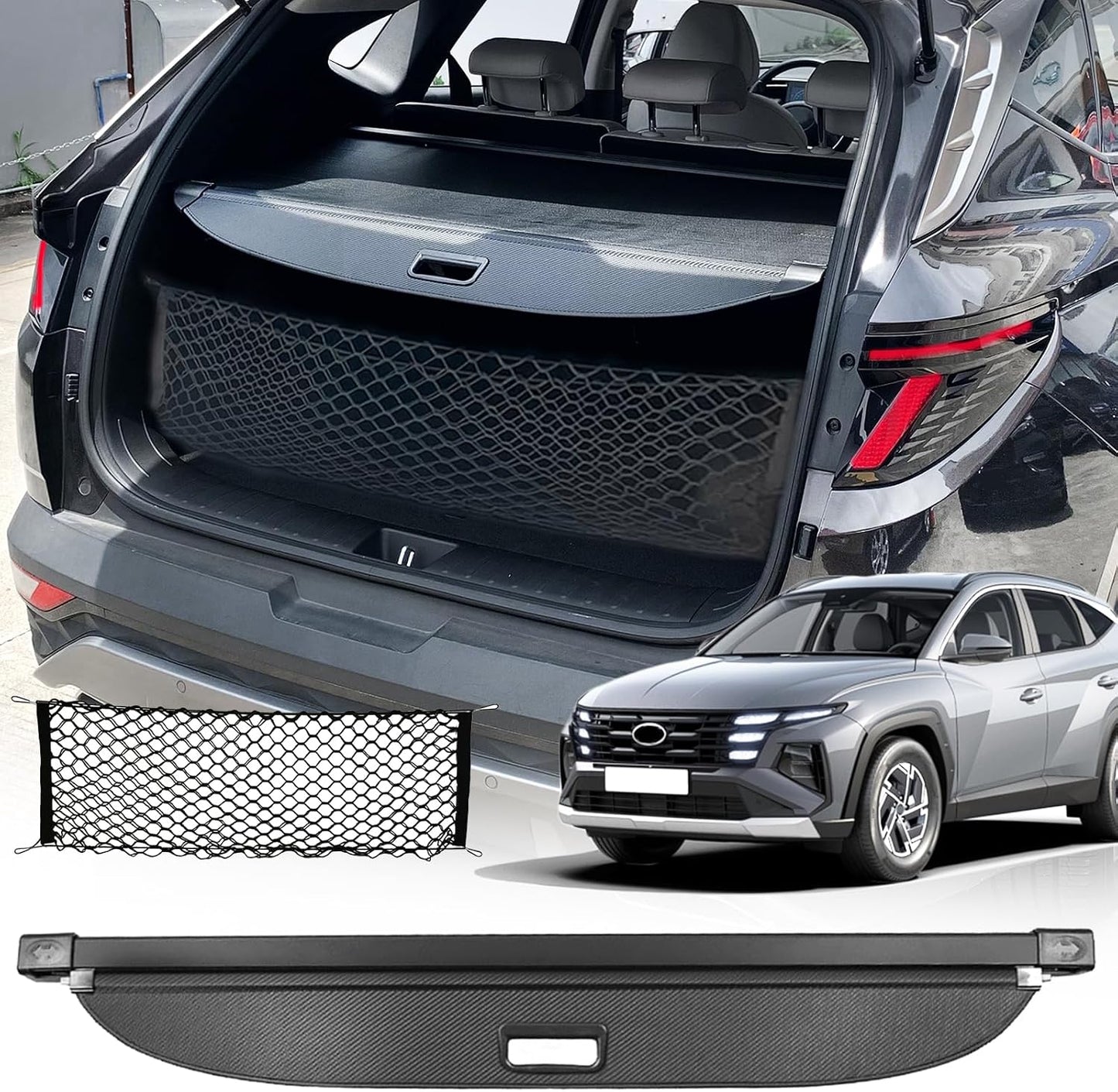 Cargo Cover for Hyundai Tucson 2020 2021Accessories 2016 2017 2018 2019(Canvas),Retractable Trunk Cover Organizer Security Shielding Shade Tonneau Cover for Hyundai Tucson Accessories
