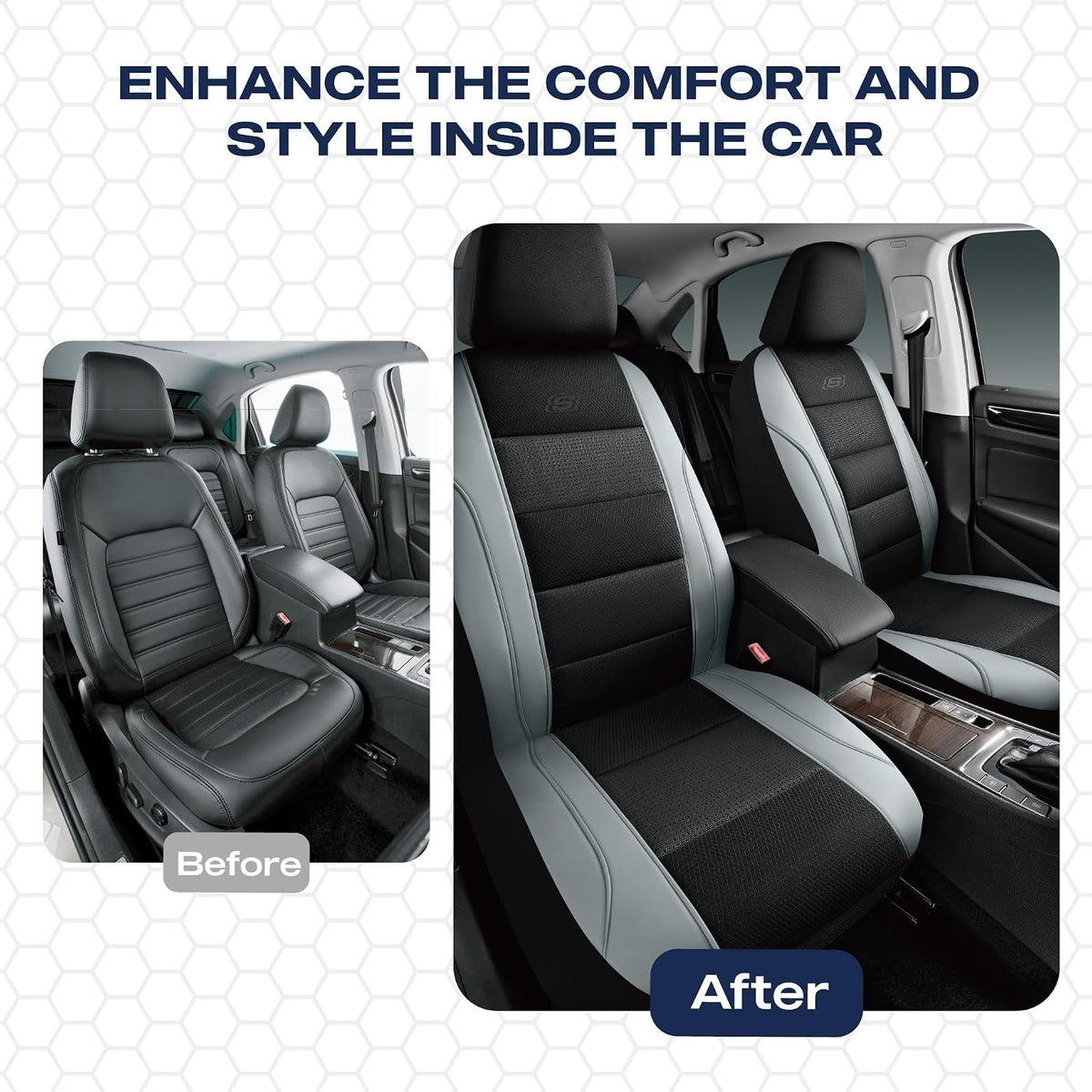Skechers Air-Cooled Seat Covers, Memory Foam Car Seat Covers Front Seats, Airbag Compatible,Universal Fit for Most Cars, SUVs, Vans and Trucks,Grey