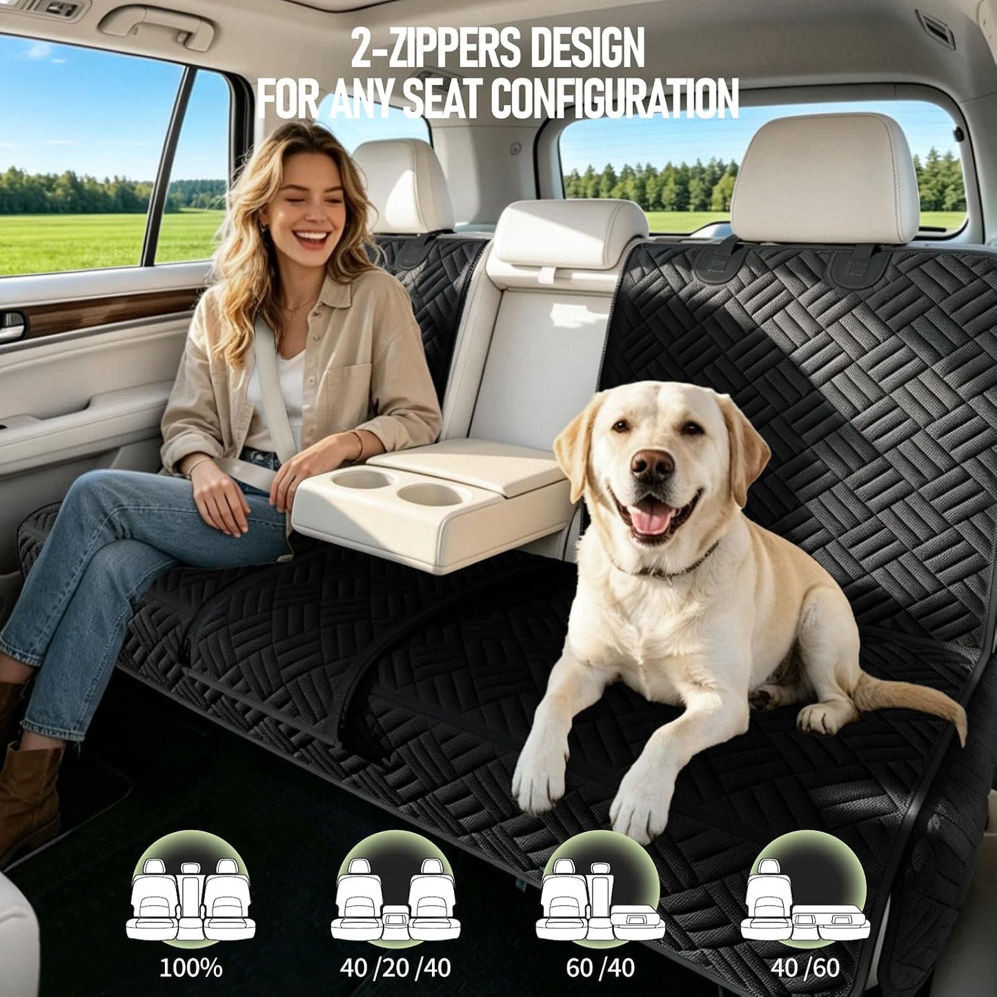 Dog Car Seat Cover for Back Seat, Waterproof 600D Oxford Protector for Travel and Daily Use, Non Slip Scratch Resistant Bench Cover, Easy to Clean, Fits Cars/SUVs/Trucks, 54 Inch