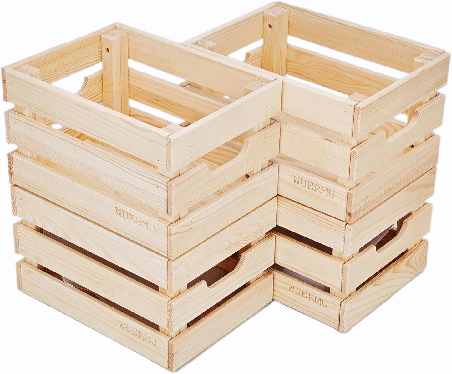 Wooden Crates, Set of 4 for Storage, Milk Crate, Wine Box, Toy Bin, Display Decor, and Camping, 12.2 Inch Sturdy Multi-Purpose Wood Boxes.