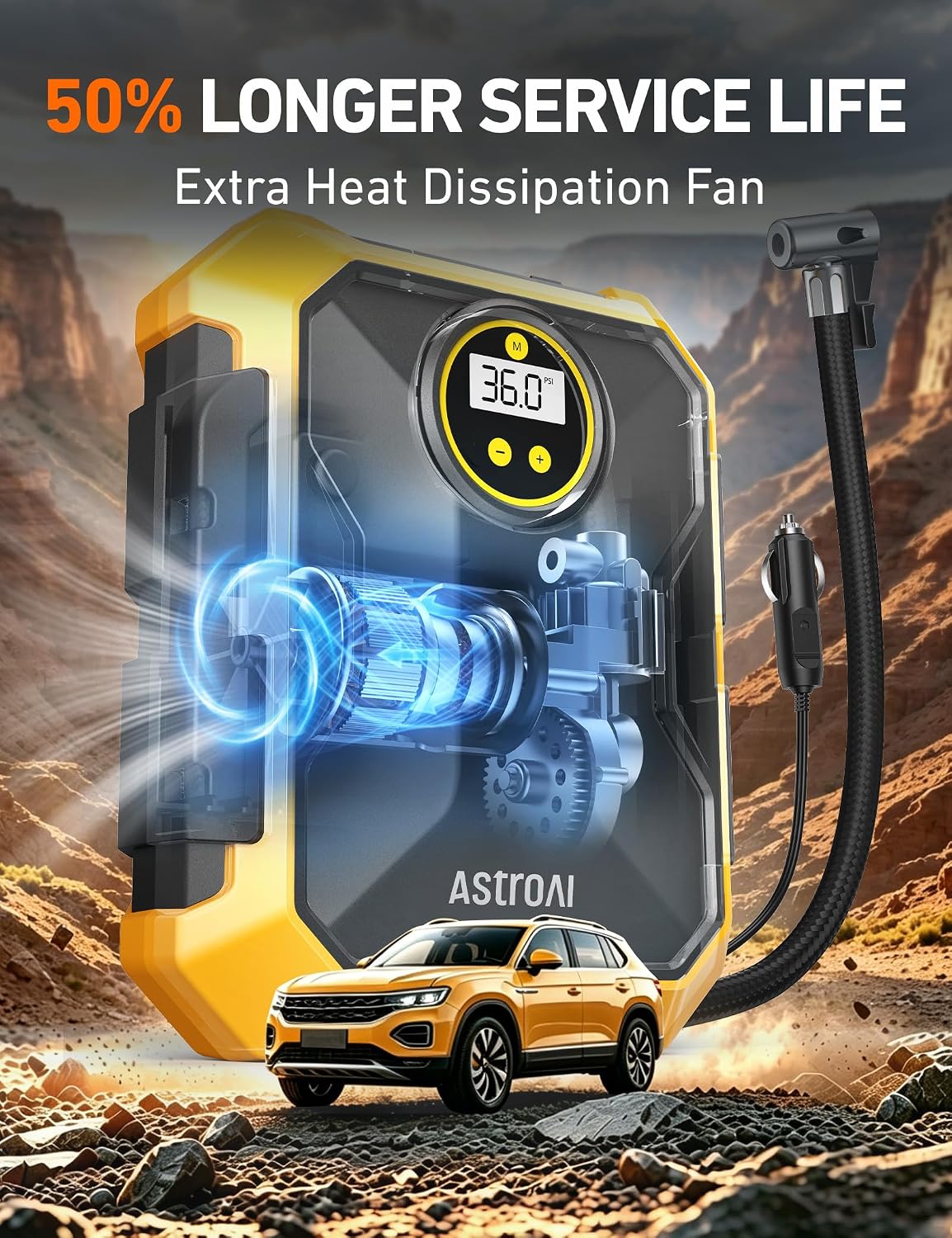 AstroAI Tire Inflator Portable Air Compressor 12V DC Integrated Storage