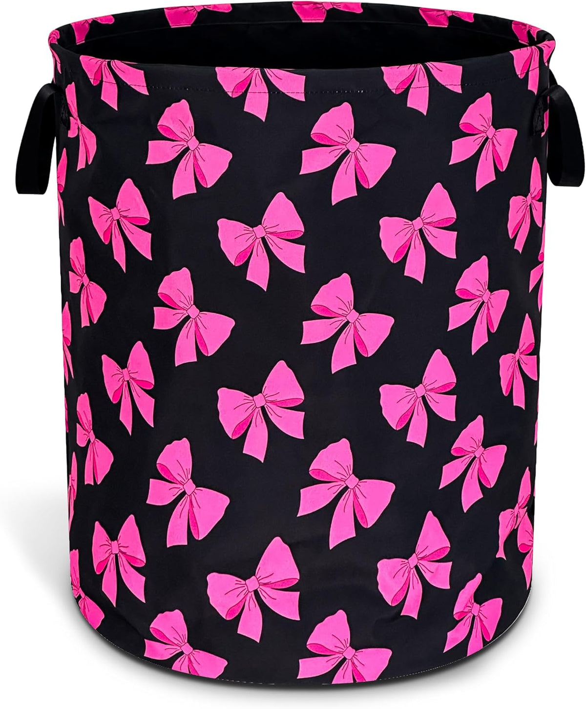 Pink Bow Laundry Basket Foldable Waterproof Bowknot Hamper 18.9 x 16.5 Inch