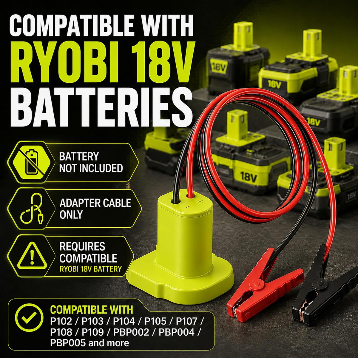 8AWG 2FT Automotive Jumper Cable Adapter for Ryobi 18V Battery Jump Starter