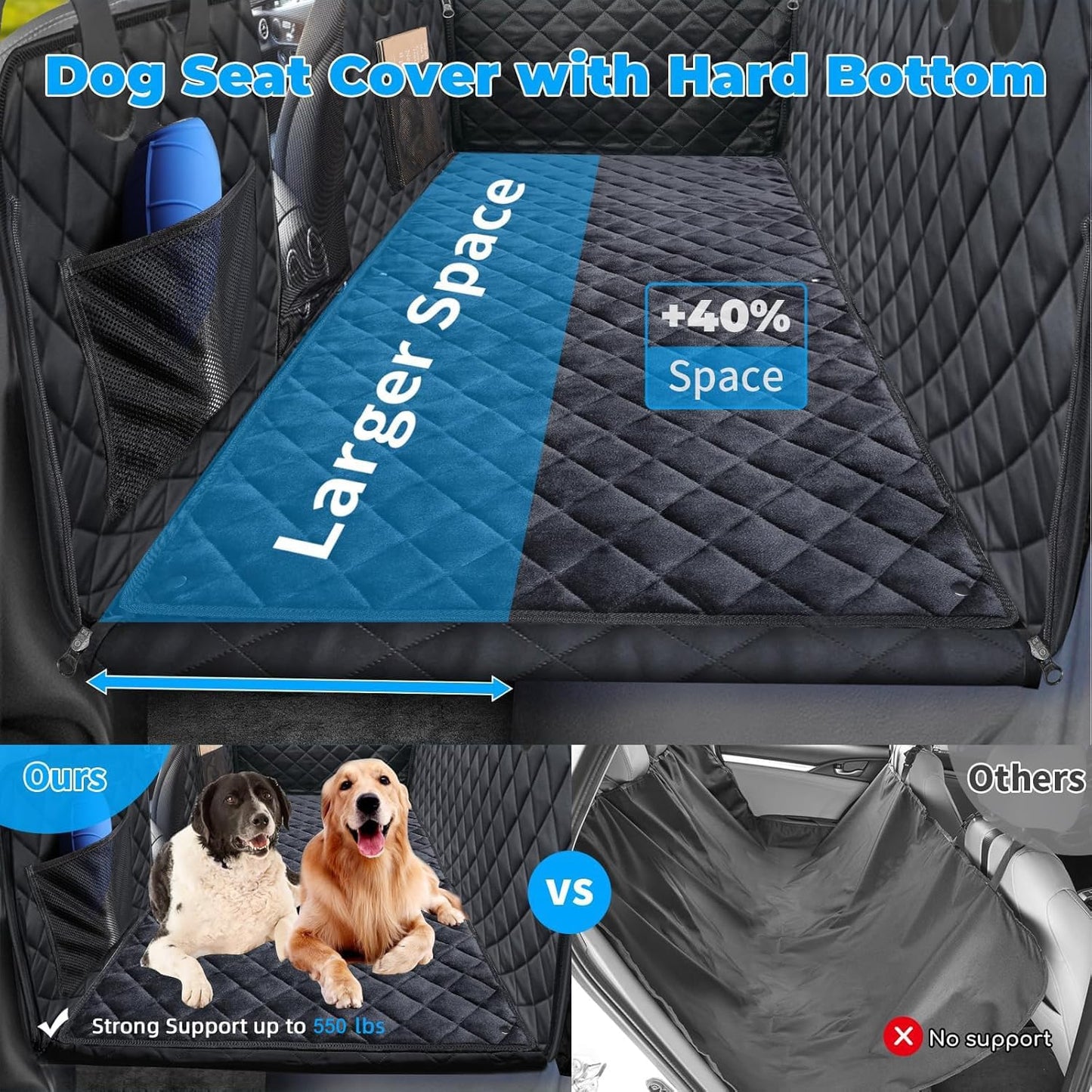 URPOWER 2026 Upgraded Back Seat Extender for Dogs - Large Hard Bottom Dog Car Seat Cover Holds 550lbs, Waterproof Dog Hammock Pet Bed with High-Density Foam Non-Slip Backseat Protector