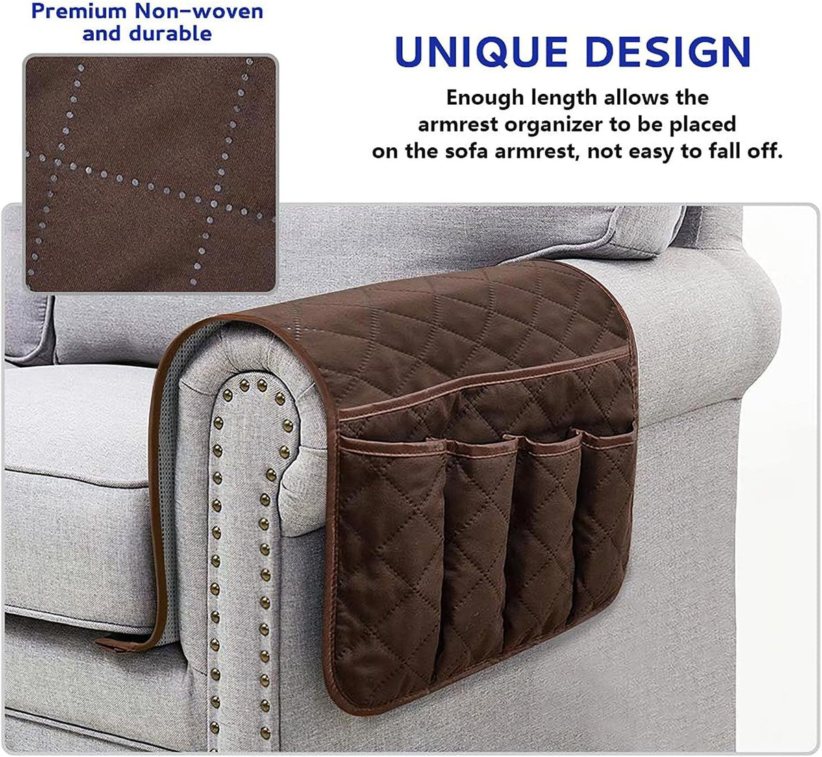 Armchair Caddy for Recliner, Non Slip Sofa Arm Organizer, Dark Brown
