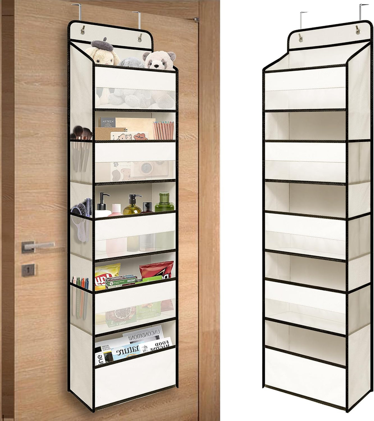 TYMENSH White Over Door Organizer with 5 Large Clear Pockets and 6 Side Mesh Pockets, Anti-Tilt Hanging Door Storage for Nursery, Bathroom, Closet, Bedroom, Dorm, Toys