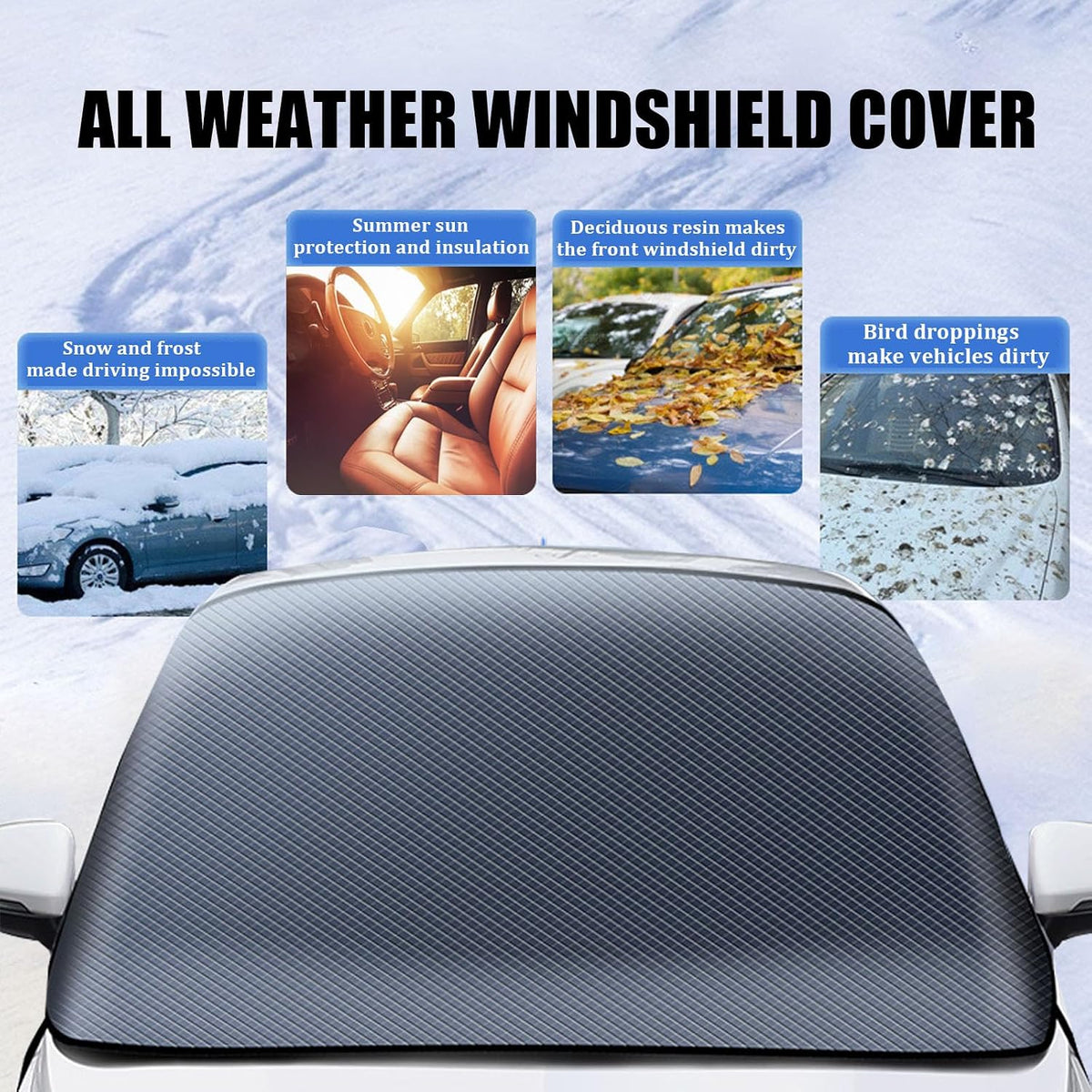360 All-Weather Windshield Ice Cover, Car Windshield Cover for Ice and Snow, Waterproof, Side Mirror Protector, Fits for Most Standard Cars & SUV (Large)