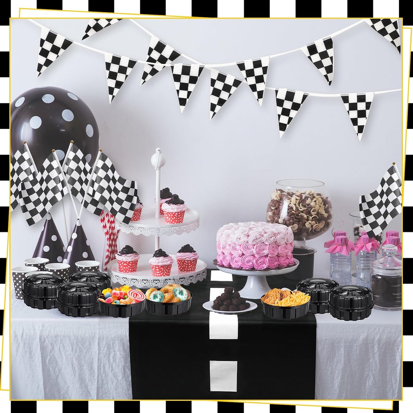 Uiifan 24 Pcs Truck Wheels Plastic Food Containers with Lids Race Car Wheels Disposable Candy Boxes for Truck Themed Birthday Party Supplies Baby Shower Race Car Party Decorations
