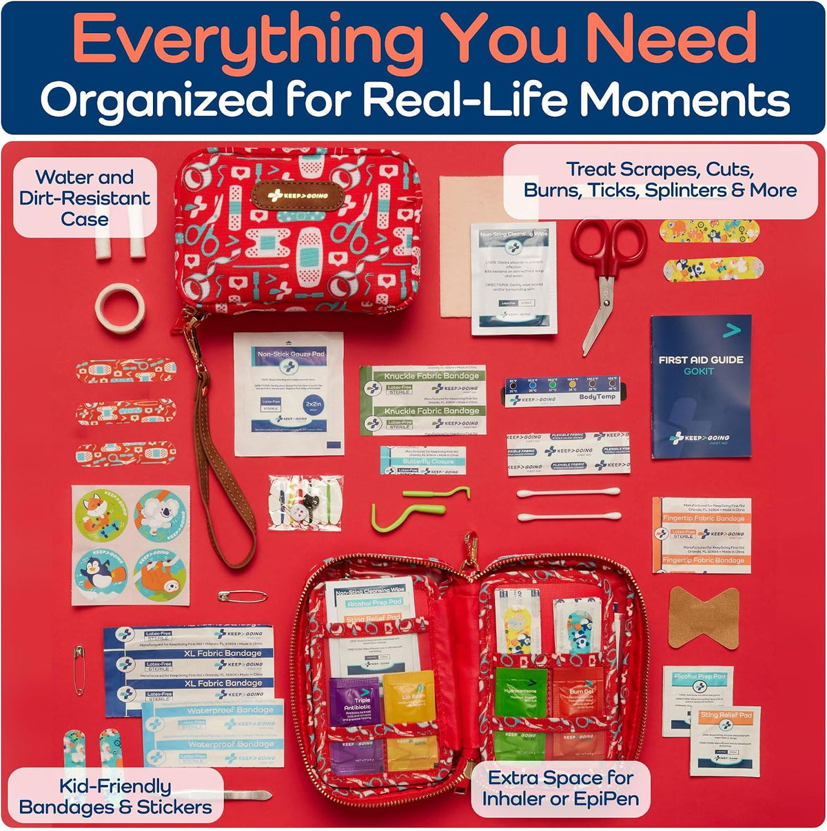 KeepGoing Travel First Aid Kit for Kids, 130 Pc. TSA-Approved Travel Size