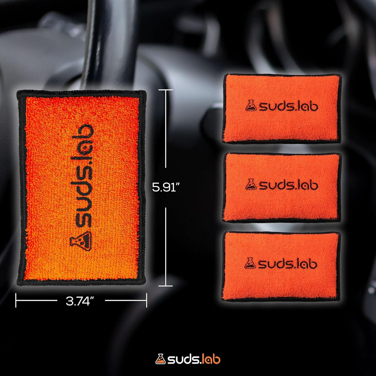 Suds Lab DS Microfiber Detailing Scrub Pad 3 Pack - Car Interior Cleaning & Detailing Microfiber Scrub Pads - Set of 3 - Safe On Leather, Vinyl, Plastic, Etc.